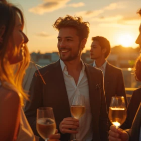 Personen unterhalten sich gemeinsam während eines Sonnenuntergang