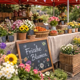 Marktstand mit frischen Blumen