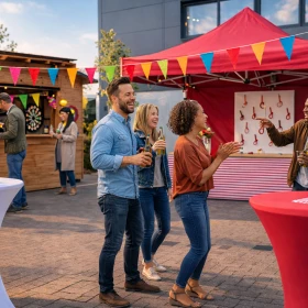 Personen unterhalten sich auf ihrem Firmenfest