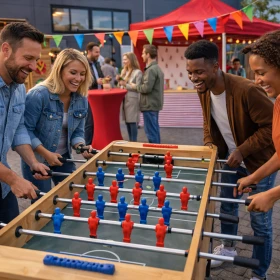 4 Personen spielen Tischkicker