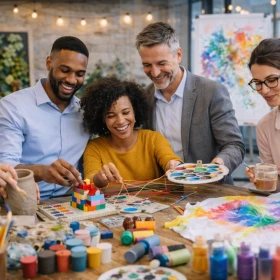 Business Teamevent Kunst, Personen malen gemeinsam ein Bild