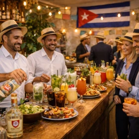 Bar in einem kubanischem Restaurant, Zwei Personen mixen Cocktails