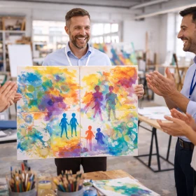 Präsentation eines abstrakten Kunstwerkes in einem Büro