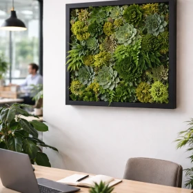 grüner Arbeitsplatz, Moosbild in einem Büro