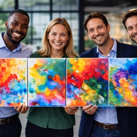 Personen präsentieren Ihre Bilder nach einem Workshop