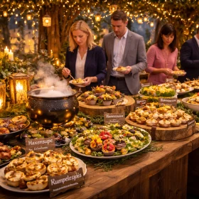 Buffet bei einer Firmenfeier zum Thema Märchen