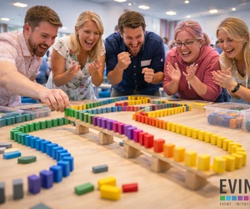 Domino bei einem Workshop mit Businessmenschen