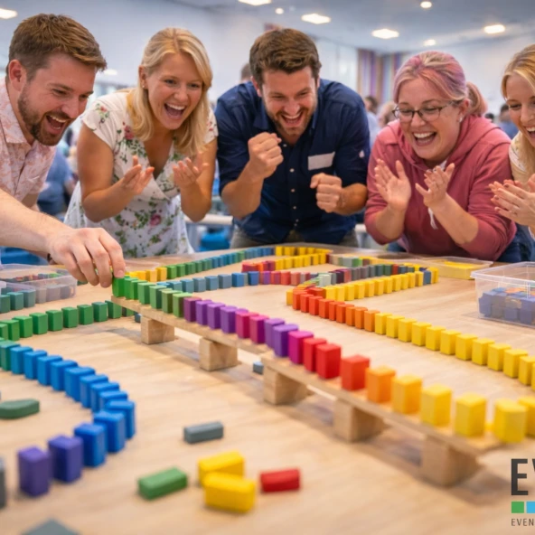 Domino bei einem Workshop mit Businessmenschen