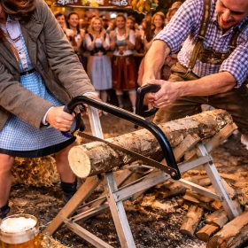 Dieses Oktoberfest Wettsägen als Firmenevent bringt echtes Wiesn-Feeling auf Ihr B2B-Teamevent und fördert Teamgeist, Motivation und Wettbewerbscharakter auf Ihrer Mitarbeiterveranstaltung. Das traditionelle Oktoberfest-Spiel ist ein interaktives Eventmodul für Ihr bundesweites Firmenevent und sorgt für nachhaltiges Teambuilding im B2B-Kontext.