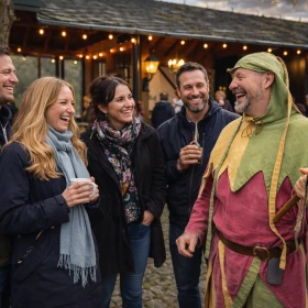 Gaukler unterhält mit Witzten 4 Personen