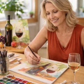 Person malt ihr Bild auf einer Leinwand