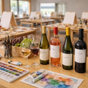 bereitgestellte Weine bei einem Kunst & Wein Erlebnis