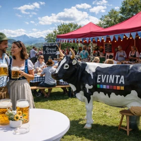 Plastik Kuh steht auf einem Firmen-Wiesenspektakel