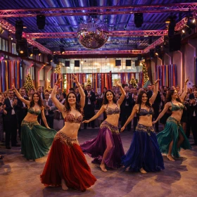 Die glamouröse Bauchtanz-Performance verleiht der orientalischen Weihnachtsfeier einen besonderen Glanz und sorgt für emotionale Momente. Farbenprächtige Kostüme, stimmungsvolle Beleuchtung und applaudierende Businessgäste schaffen ein unvergessliches Eventerlebnis.