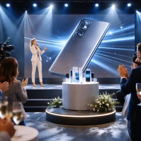 Dieses professionelle Produkteinführungs-Event zeigt eine eindrucksvolle Präsentation in einer modernen Eventlocation mit Businessgästen. Die Kombination aus Lichtinszenierung, Bühne und Publikum schafft eine emotionale Markeninszenierung für einen erfolgreichen Product Launch.