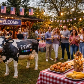 mehrere Personen stehen in einer Location und genießen den Abend bei der amerikanischen Weihnachtsfeier
