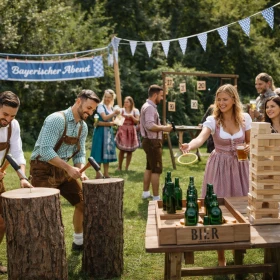 Personen spielen im Außenbereich Ringewerfen und Wettnageln