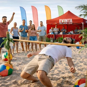 Person läuft unter einer Limbostange durch