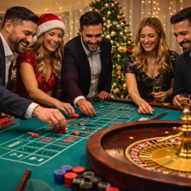 Gruppe spielt Roulette bei einer Weihnachtsfeier