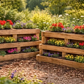 fertige Blumenbeete aus Palletten