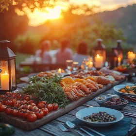 Tafel mit verschiedenen griechischen Speisen