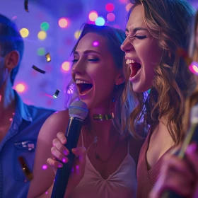 zwei Frauen singen mit voller Energie in ein Mikrofon