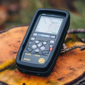 GPS-Gerät auf einem Baumstamm