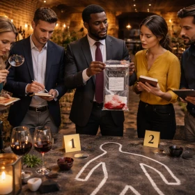 Krimi Teamevent als spannendes Firmenevent, bei dem Teilnehmer gemeinsam einen Mordfall analysieren und lösen. Dieses interaktive Event fördert Teamarbeit, Kreativität und analytisches Denken in besonderer Atmosphäre.