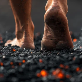 Mensch läuft über glühende Kohle