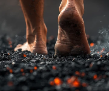 Mensch läuft über glühende Kohle