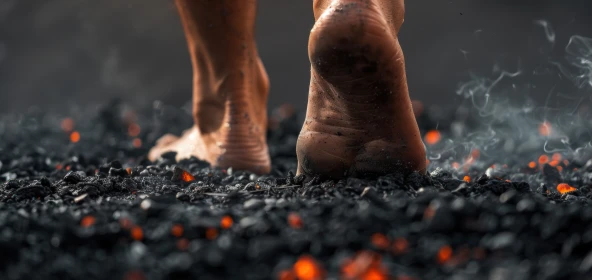 Mensch läuft über glühende Kohle