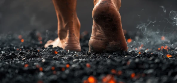 Mensch läuft über glühende Kohle