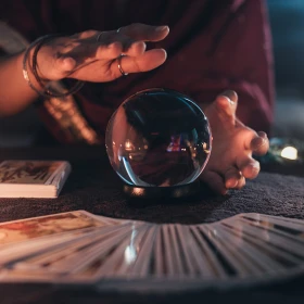 Frau hält ihre Hände um eine Kugel