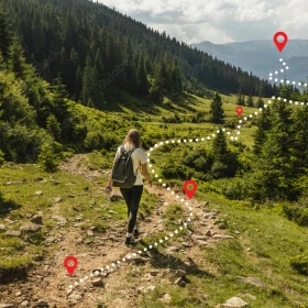 Frau läuft dem GPS Weg hinterher