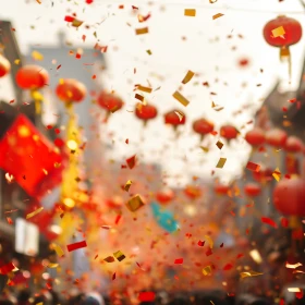 bunt geschmückte Straßen zum Chinesisches Neujahrsfest